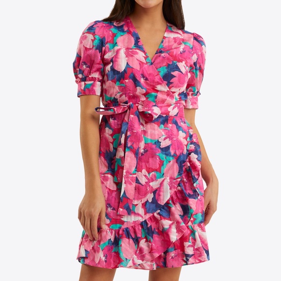 Draper James Dresses & Skirts - Draper James Pink Floral Reba Wrap Dress in Shadow Stripe